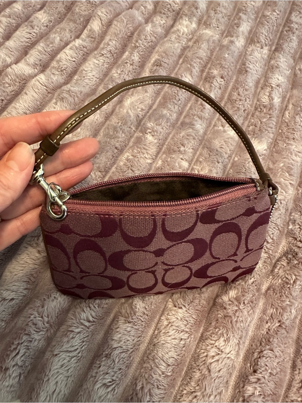 Coach Signature Mini Wristlet in Rose and Berry